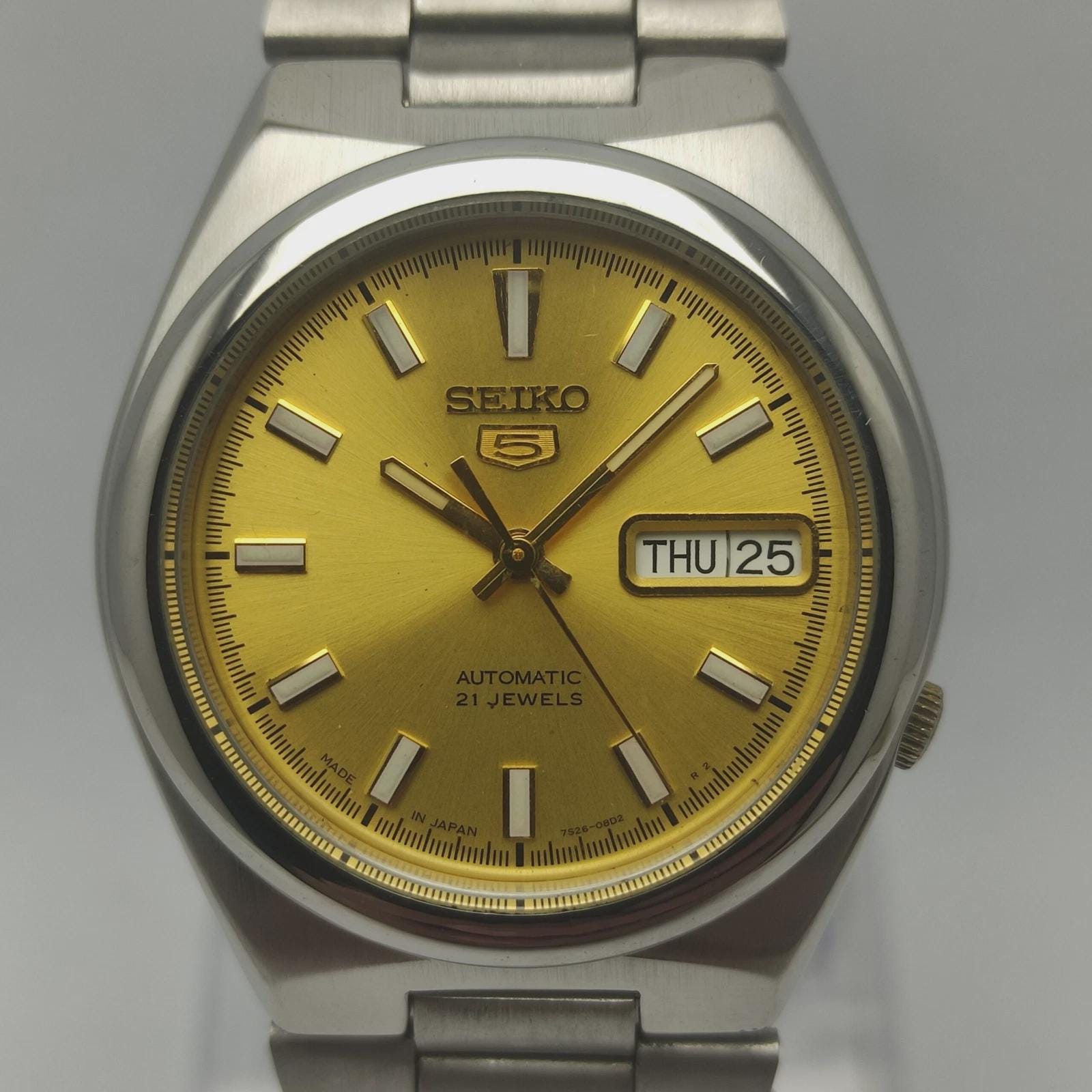 【稼働/裏スケ】SEIKO 5 セイコー 7S26-02S0 デイデイト AT Seiko 5 Automatic 7S26-02S0 Day/date Golden Dial Vintage Watch - Etsy