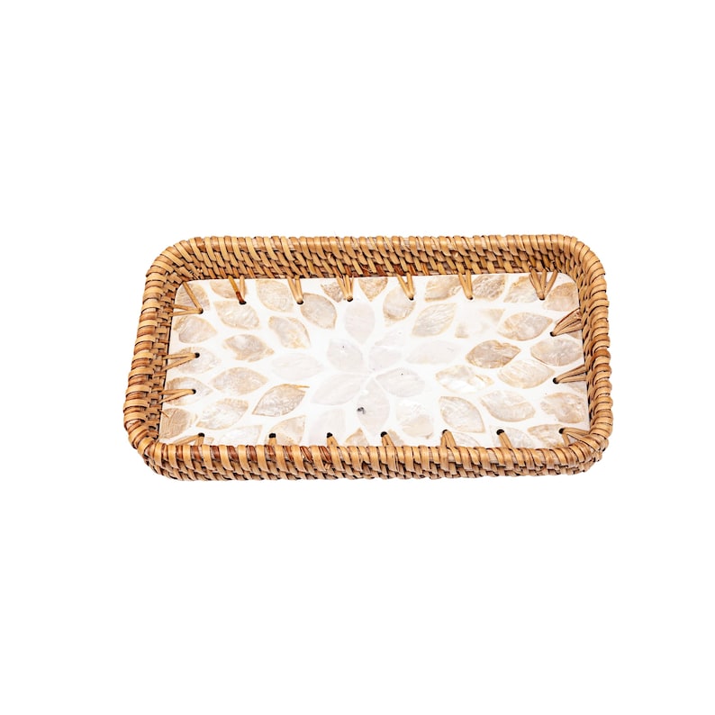 Rattan Tray With Mother of Pearl Inlay | Handmade Rectangle Shell ...