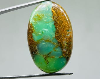 Natural Chrysoprase Cabochon, Green Chalcedony Gemstone (35X22X6mm)