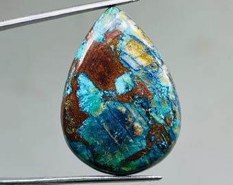 Natural Pear Shattuckite Cabochon – Blue-Green Copper Gemstone, 40.2 Carat