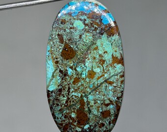 Natural Shattuckite Cabochon – Blue Green Copper Gemstone (41X22X5.mm, 36.7 Carat)