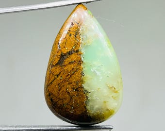 Pear Chrysoprase Cabochon, Green Chalcedony Gemstone (28.6 Carat)