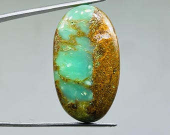 Natural Chrysoprase Cabochon Gemstone, Apple Green Chalcedony (36X20X6mm)