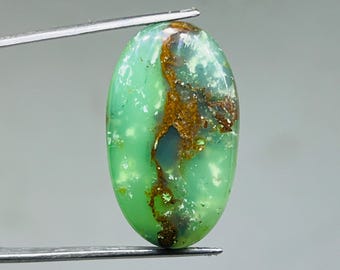 Chrysoprase Cabochon Gemstone, Green Chalcedony (31X18X6mm, 32.9 Carat)
