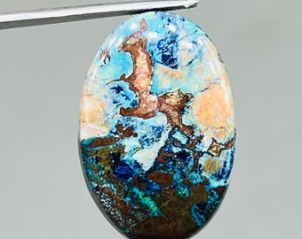 Natural Shattuckite Cabochon – Blue-Green Copper Gemstone, Jewelry Making (30x20x5mm)