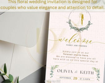 Forever Starts Here Wedding Invitation | Luxury Floral Wedding Invitation | Personalised Elegant Minimal Invitation Suite | Digital Download
