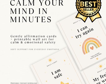 Printable Affirmation Cards for Calm, Kids, Adults, Anxiety Relief, Self Care (Digital Download)