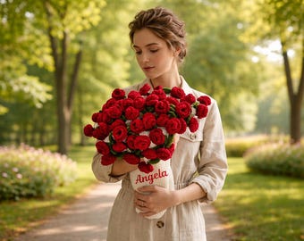 Manta de flores de ganchillo personalizada, manta de ramo 4 en 1, bordado de nombre personalizado, manta floral hecha a mano, regalo personalizado para mamá