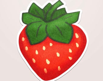 Strawberry Sticker, Fruit Decal for Laptop, Kawaii Foodie Gift, Waterproof Vinyl Journal Sticker