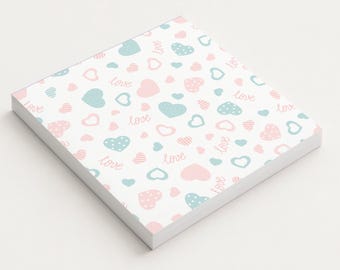 Kawaii Hearts & Love Notepad, Pastel Pattern Memo Pad, Valentine Stationery