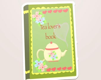 Tea Lover Book Sticker, Reading Decal for Laptop, Kawaii Teapot Vinyl Sticker