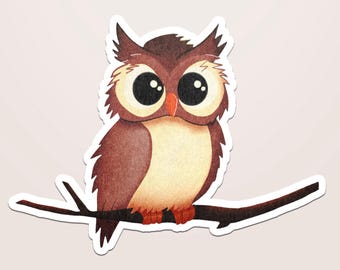 Owl Sticker, Woodland Animal Decal, Kawaii Bird Vinyl Sticker