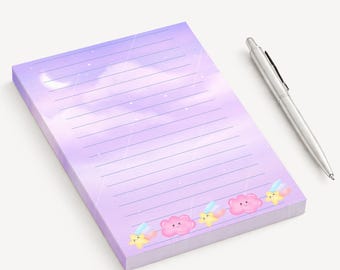 Purple Clouds Notepad, Lined Dreamy Memo Pad, Shooting Star Note Paper