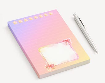 Rainbow Sparkle Notepad, Lined Gradient Memo Pad, Stars and Bows Stationery,  Colorful Note Paper