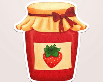 Strawberry Jam Sticker, Cottagecore Fruit Decal, Kawaii Jar Vinyl Sticker