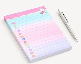 Kawaii Macaron To-Do List Notepad, Pastel Rainbow Stationery, Dessert Memo Pad