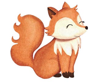 Digital Watercolor Fox Sticker - Hand-Drawn Woodland Animal
