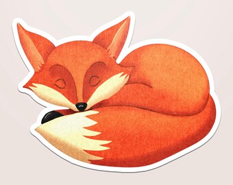 Sleeping Fox Sticker, Woodland Animal Decal, Kawaii Forest Creature Vinyl Sticker