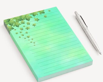 Green Ivy Notepad, Lined Botanical Memo Pad, Leaf Stationery, Nature Inspired Note Paper