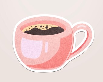 Pink Coffee Sticker, Morning Latte Decal, Kawaii Drink Vinyl Sticker