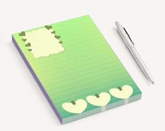 Green Hearts Notepad, Lined Memo Pad, Nature Inspired Stationery
