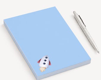 Rocket Ship Notepad, Blue Memo Pad, Rocket Launch Stationary