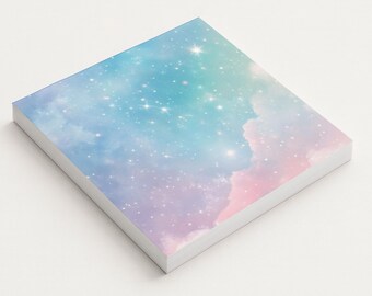 Galaxy Square Notepad, Dreamy Starry Sky Sticky Notes, Pastel Nebula Memo Pad