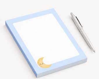 Smiling Moon Notepad, Pastel Blue Memo Pad