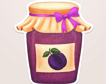 Plum Jam Sticker, Cottagecore Fruit Decal, Kawaii Jar Vinyl Sticker, Sweet Purple Foodie
