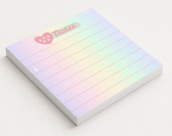 Pastel Rainbow Heart Notes Pad, Holographic Stationery
