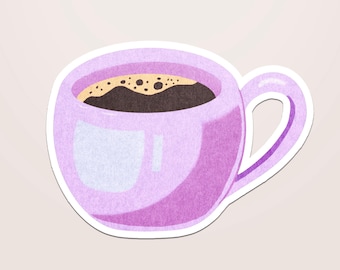 Coffee Cup Sticker, Morning Routine Decal, Kawaii Latte Vinyl Sticker
