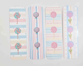 Sweet Lollipop Bookmark Set of 4 - Pastel Candy Themed Bookmarks - Patterned Reading Accessories