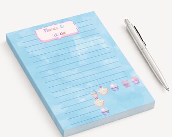 Blue Cupcake Notepad, Lined Notes & Ideas Memo Pad, Dessert Stationery