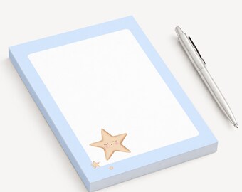 Sleepy Star Notepad, Pastel Blue Memo Pad, Soft Blue Desk Decor
