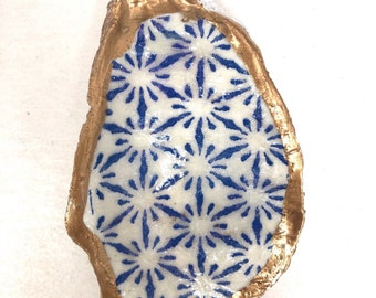 Decoupage Oyster Shell Ring Dish: Chinoiserie Jewelry Trinket Holder
