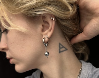 Orecchini a sfera in acciaio inossidabile, orecchini pendenti, gioielli con sfere in metallo, orecchini a sfera, orecchini grossi, orecchini punk, orecchini in ematite