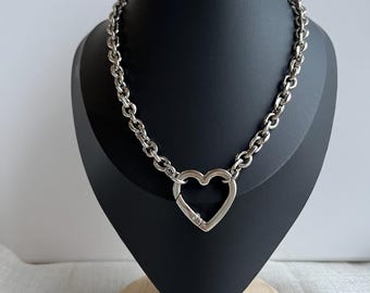 Hartketting choker, dikke ketting, roestvrij staal, hartketting, karabijnhaak, dikke ketting, grunge-ketting, gothic choker