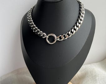Roestvrijstalen O-ringchoker, kinketting choker, zilveren choker, gothic choker, dikke choker, punkchoker