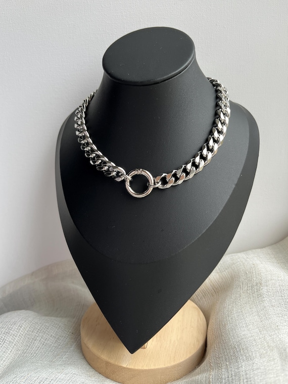 Stainless Steel O Ring Choker, Curb Chain Choker, Silver Choker, Goth Choker, Chunky Choker, Punk Choker