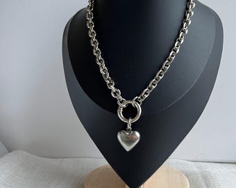 Hartketting choker, dikke ketting, roestvrij staal, harthanger, O-ringketting, zilveren hartclip, grunge-ketting, alt-ketting