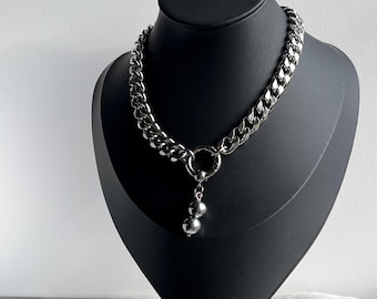 Cuban Hematite Stainless Steel Choker Necklace, Grey Hematite Necklace, Steel Choker, Hematite Choker, Gemstone Choker, Modern Choker