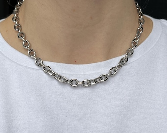 Cadena de eslabones ovalados, cadena de eslabones, collar minimalista de capas, gargantilla, cadena de plata, collar de cadena, joyería de acero inoxidable que no se deslustra.