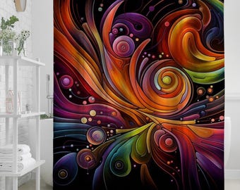 Vibrant Abstract Shower Curtain, Electric Swirl Art Bathroom Accent, Loud Color Pop Design, Statement Piece, Bold Contemporary Home Style