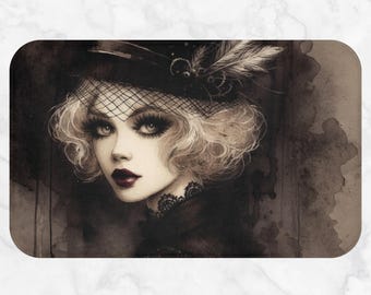 Tappetino da bagno con donna vittoriana d'epoca / Elegante decorazione da pavimento con illustrazione retrò / Accendino da bagno con ritratto glamour classico ed estetico