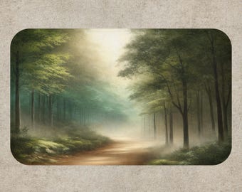 Tappetino da bagno "Sentiero Nebbioso" / Tappeto da bagno "Foresta" / Regalo per amanti della natura / Decorazione morbida e assorbente / Stile boschivo