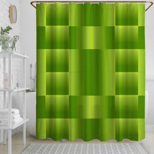 Cortina de ducha con cuadros geométricos verdes, diseño moderno de cuadrados degradados, decoración vibrante para el baño, tela de poliéster resistente al moho.