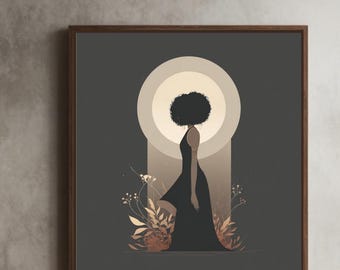 Minimalist Mystical Moon Goddess Wall Art, Celestial Canvas Print, Framed Moon Goddess Decor, Rolled Canvas, Spiritual Feminine Art
