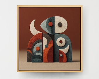 Geometryczny wydruk na płótnie w stylu Mid-Century Modern – wzór retro z blokami kolorów