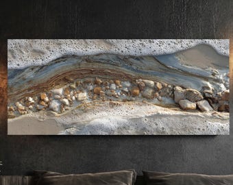 Tide-line Erosion Textures Canvas, Abstract Coastal Wall Art, Framed Beach Sand Print, Minimalist Shoreline Home Decor