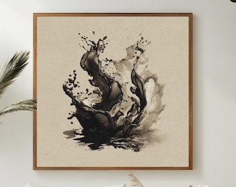 Abstract Ink Wash Canvas Art, Fluid Motion Wall Decor, Modern Minimalist Print
